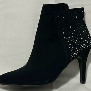 Me Too - Black Suede Ankle Boots with Studded Rhinestone Detailing